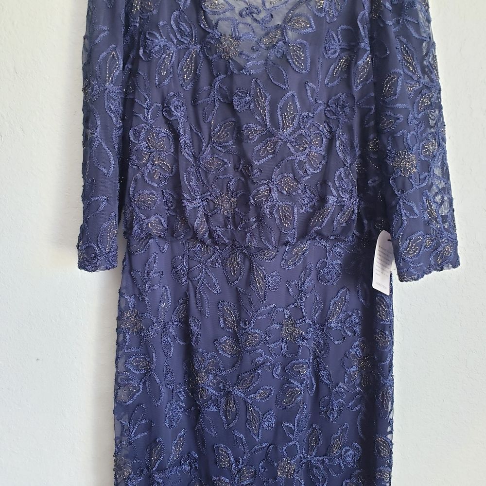 JS Collections Navy Metallic Soutache Gown - Picture 4 of 9